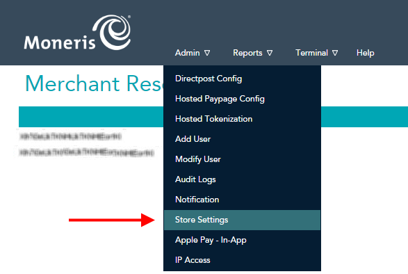 Merchant Resource Center select Store Settings